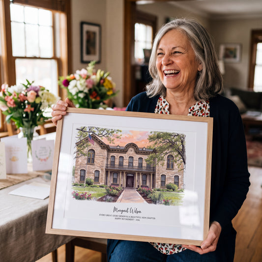 Personalized Retirement Gift – Custom Watercolor-Style Workplace Portrait