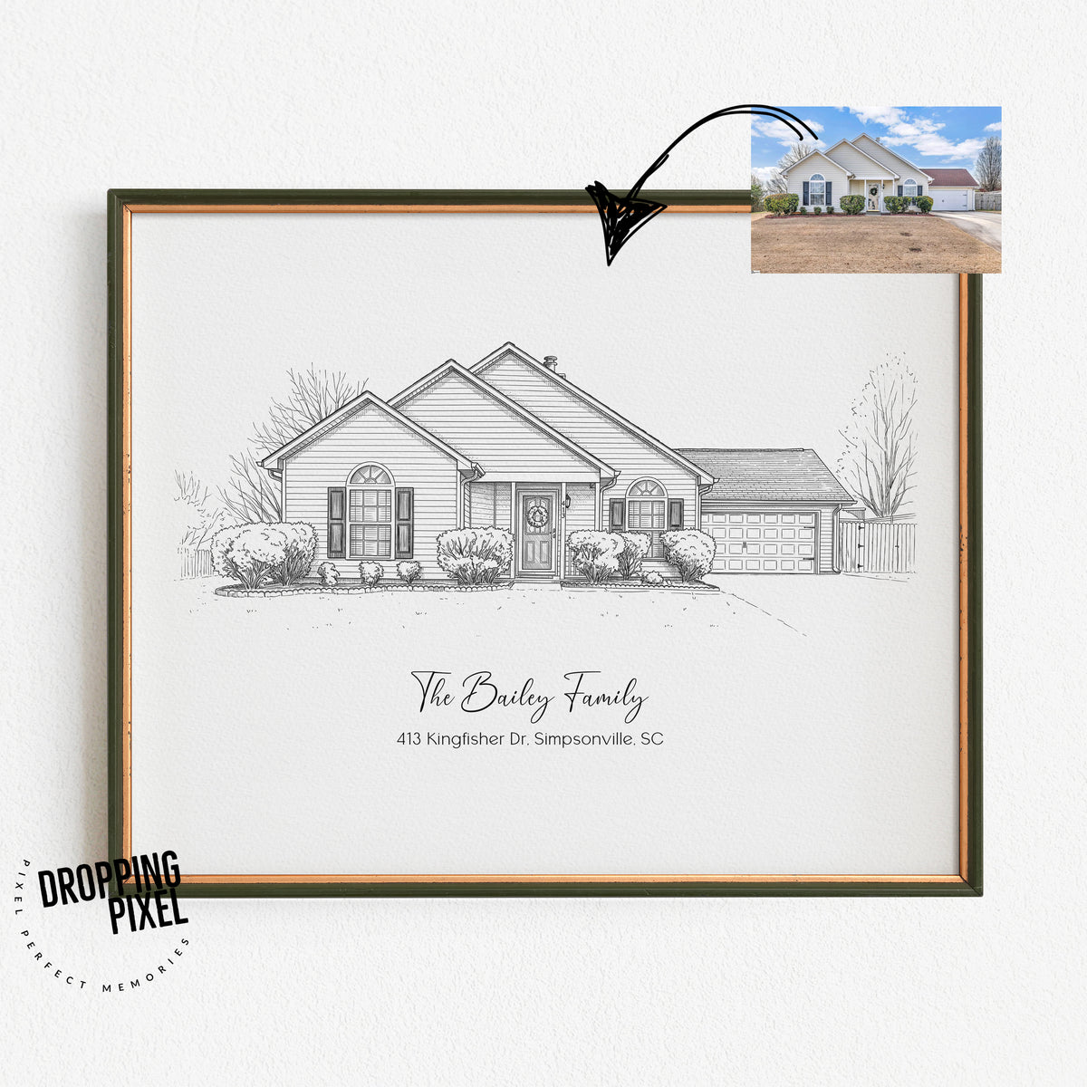 Custom Home Sketch from Photo – Personalized Fine-Line House Portrait