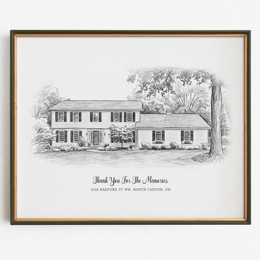 Custom House Portrait from Photo - Black and White Home Drawing