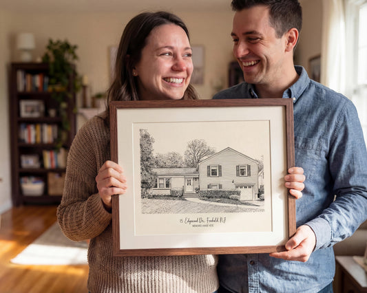 Custom House Portrait from Photo - Black and White Home Drawing