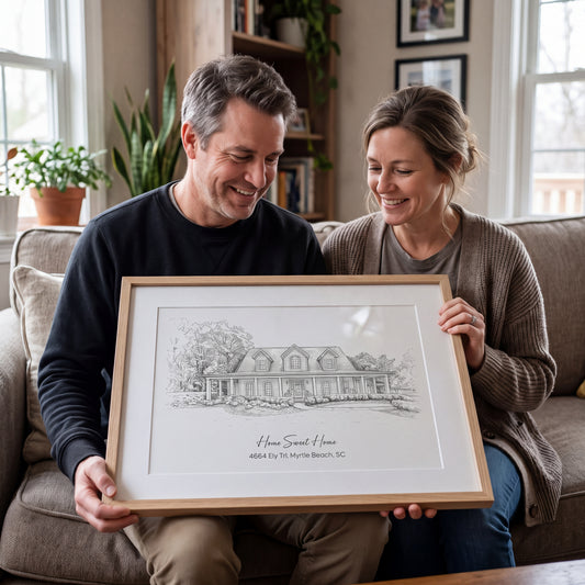 Custom Home Sketch from Photo – Personalized Fine-Line House Portrait