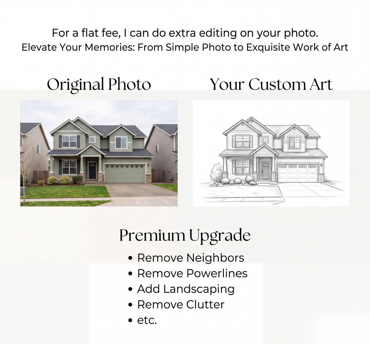 Custom Home Sketch from Photo – Personalized Fine-Line House Portrait